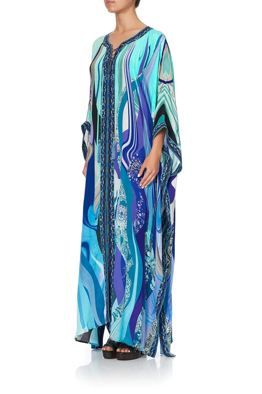 bathing suit wrap cover up Print Split Straight Kaftan Beach Long Dress Women Bohemian Lace Up Overized Robe Blue Loose Pareos Maxi Dresses New long flowy beach dress