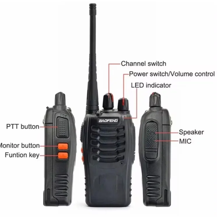 Baofeng BF-888S UHF 400-470MHz 5W Two-way PMR446 Radio Walkie Talkie USB Charger 5