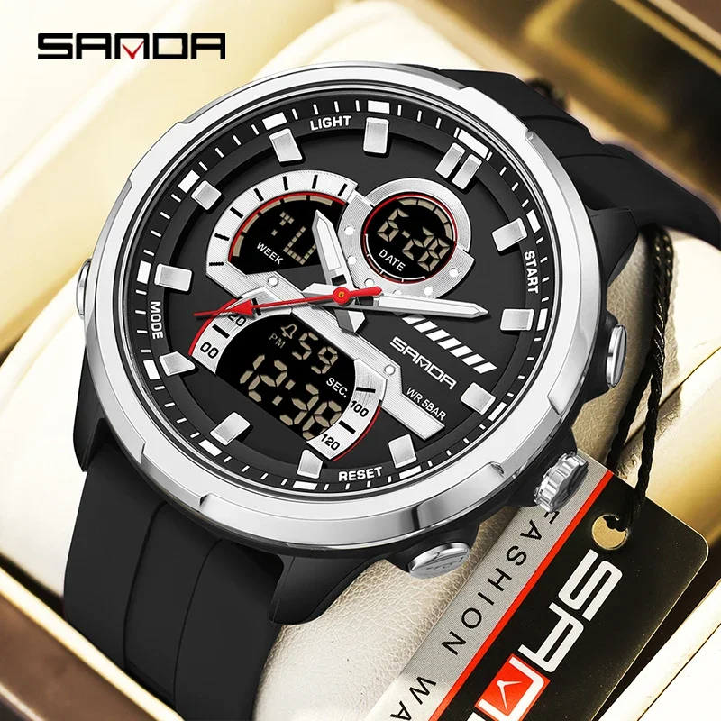 Sanda G Style Dual Display Men's Electronic Watch 5atm Waterproof Night Light Stopwatch Multifunctional Sports Quartz Wristwatch, Alina Gadgets