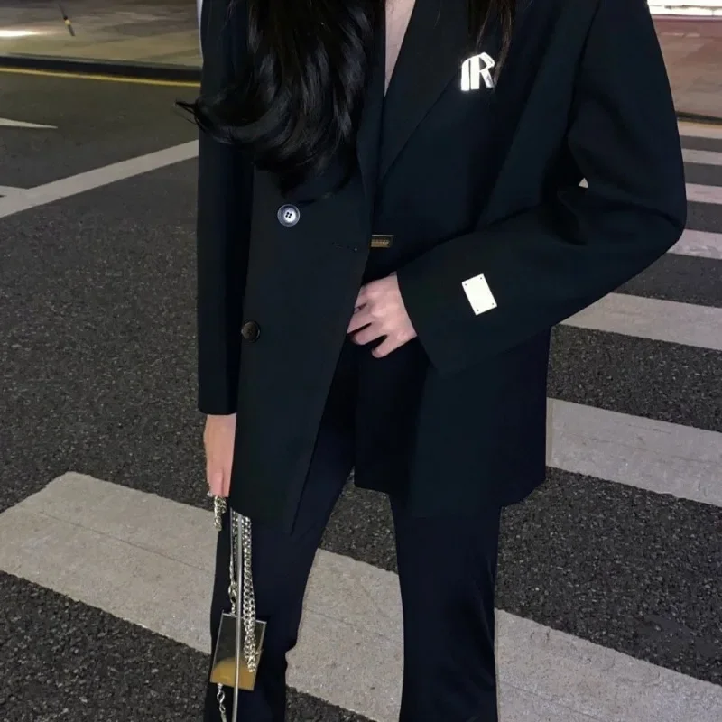 2023New Chic Designer Office Ladies Coats  Luxury Brands Black Blazer Women Long Sleeve Spring Autumn Jacket Slim Korean Fashion