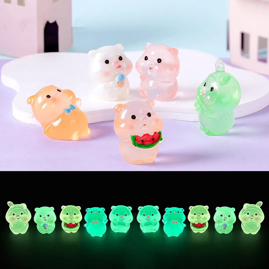 

5pcs Figurine Miniature Cute Noctilucent Colorful Cartoon Pig Micro Landscape Ornaments For Home Decorations Room Desktop Decor