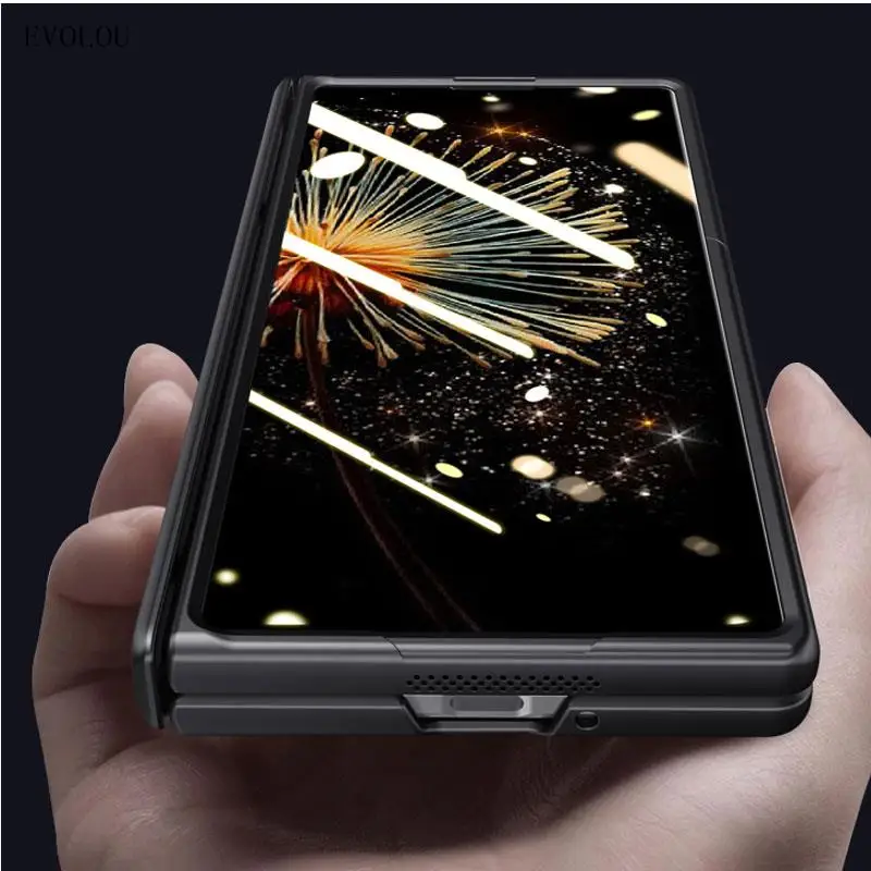 Premium Plain Leather Magnetic Hinge Kickstand Folding Phone Case - Shockproof Full Protective Cover