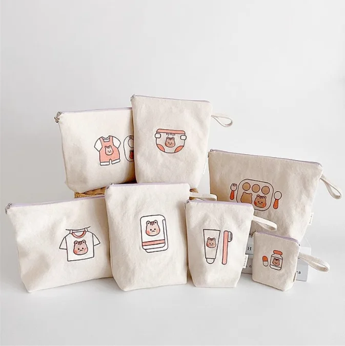 패션 아기 기저귀 가방, 만화 곰 휴대용 엄마 가방, 신생아 젖병 가방, 유모차 보관 가방, 세트당 7 개 