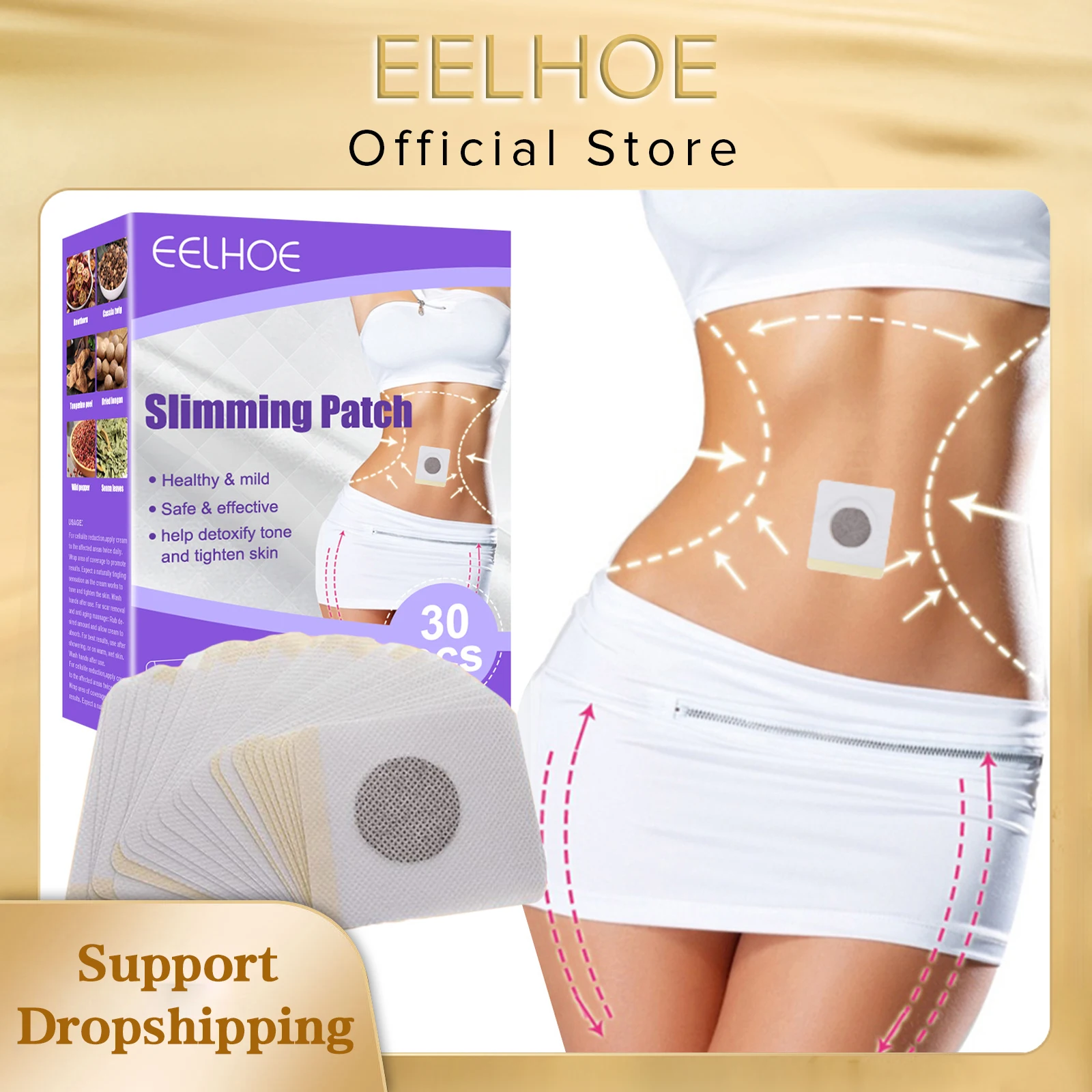 EELHOE Slimming Patches Body Sculpting Belly Stickers Fat Burning Weight  Loss Body Firming Waist Thin Arm Slim Navel Patch 30pcs