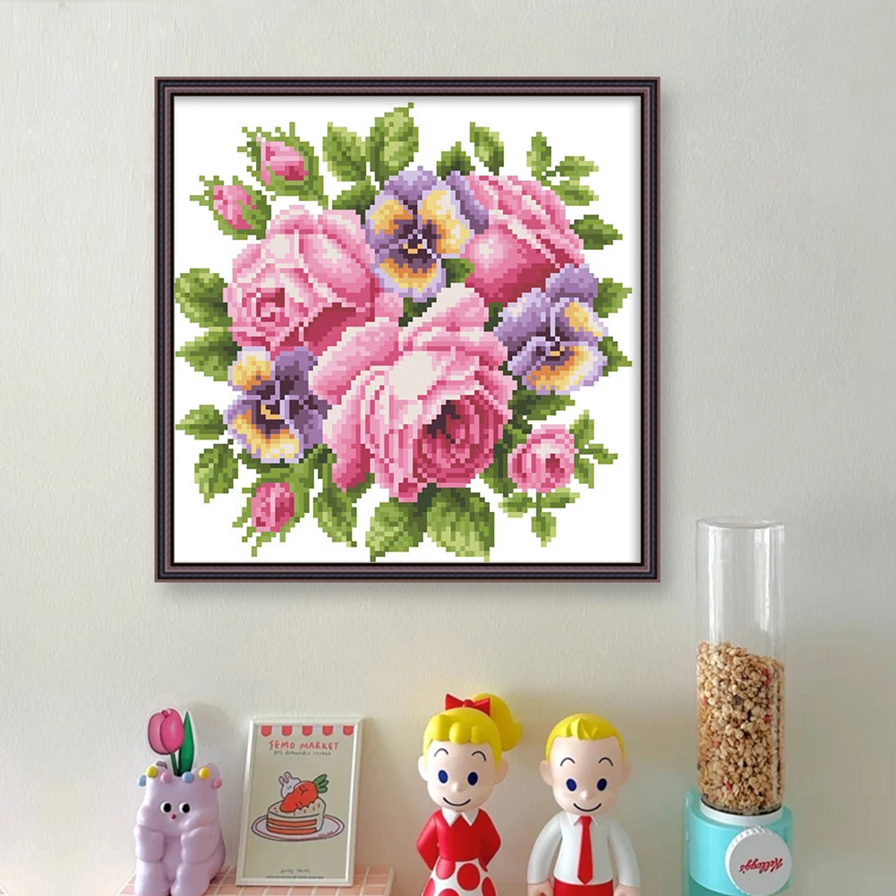 Partial Embroidery Beads Printed 9CT Rose Cross Stitch Kit Home Art Craft29x28cm