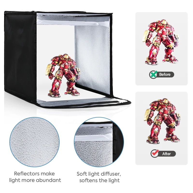 12x12in Dimmable Light Box Photography Studio Mini Shooting Tents With High Quality LEDs 15cm Turntable Booth Box For Item Photo