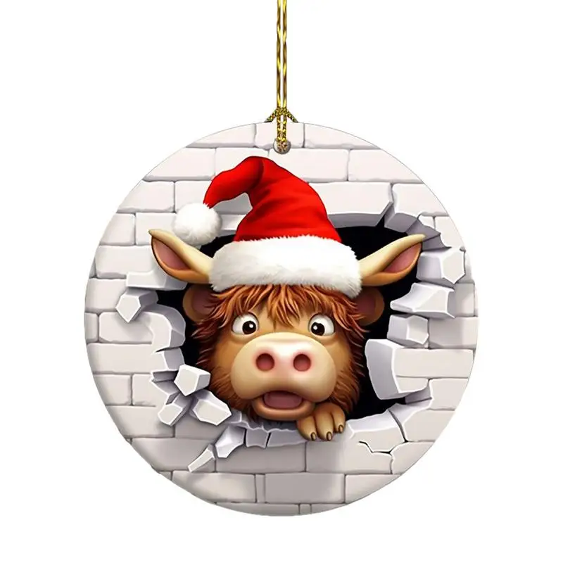 

Acrylic Christmas Hangings Cute Christmas Decoration 2D Acrylic Highland Cow Statue Decorative Highland Cow Pendant Car Pendant