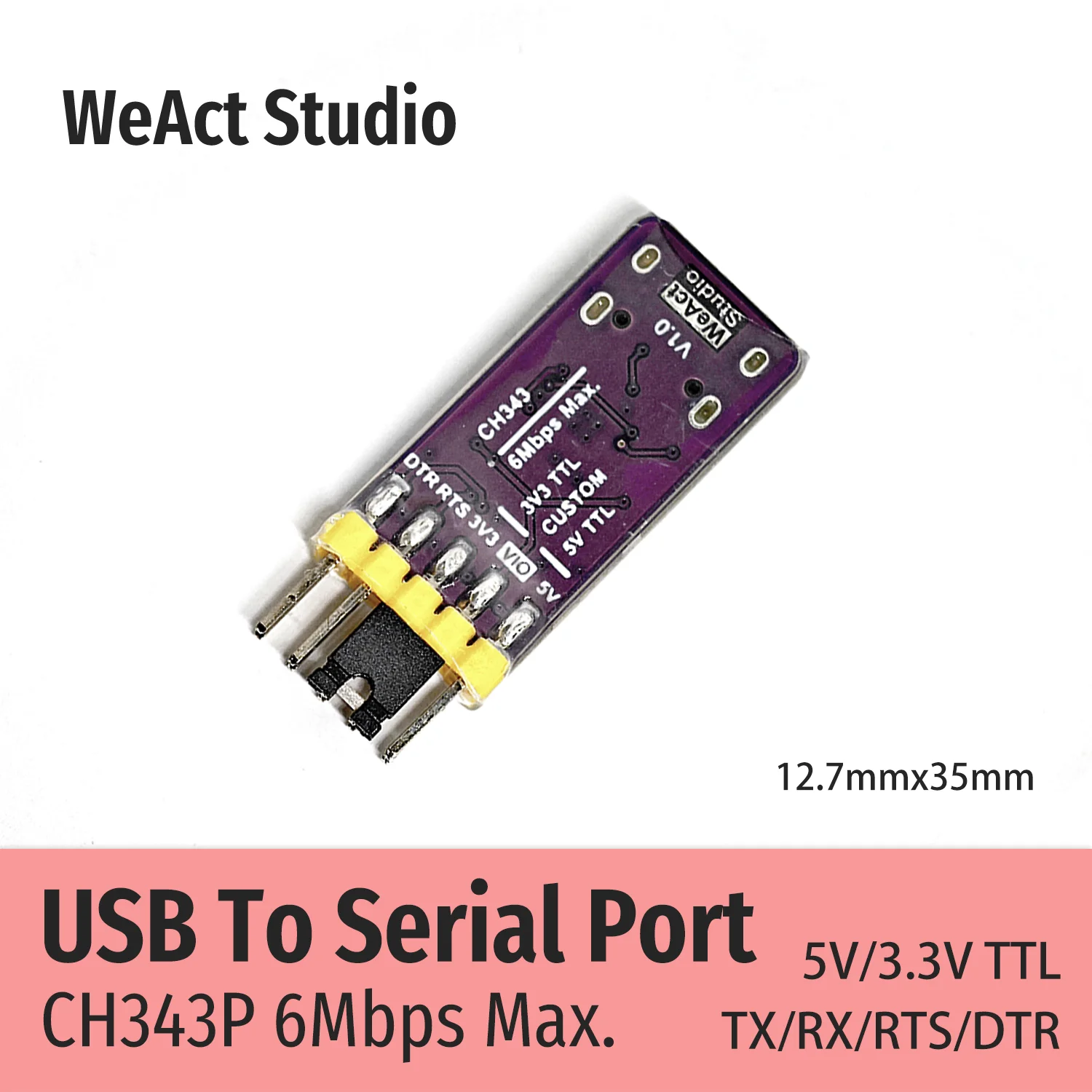 WeAct CH343P CH343 USB to Serial/TTL UART Module 3.3V 5V Switch Instead CH340 5