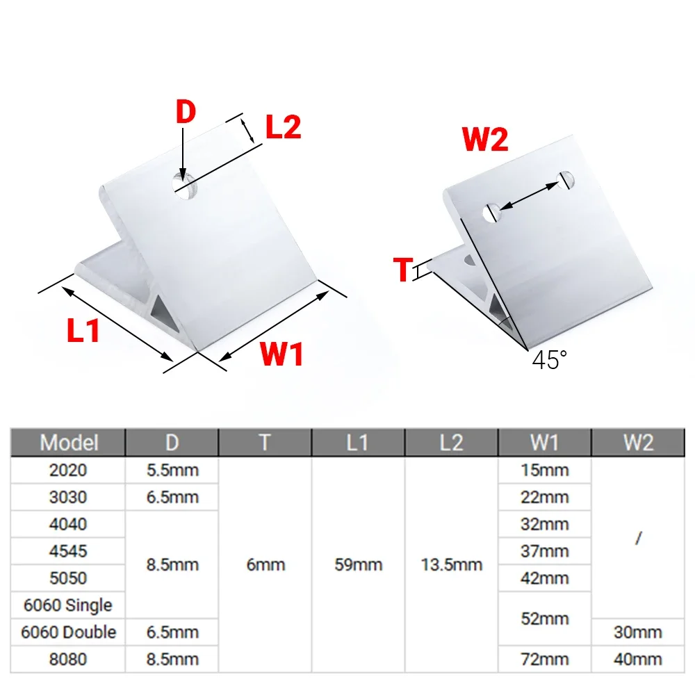 Angle Bracket 4Pcs/lot Openbuilds 45 Degree 3030 4040 4545 5050 6060 8080 for Aluminum Profile Connection Joint