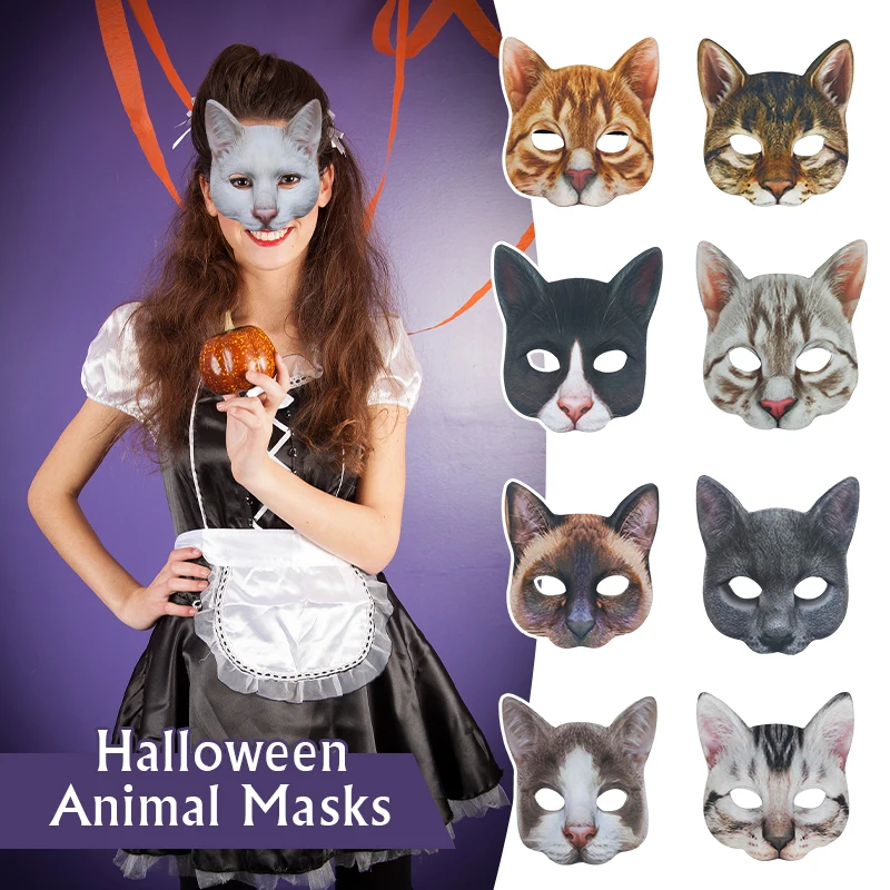 3D Animal Mask Halloween Masquerade Masks Mouse Cat Half Face Mask Party Carnival Fancy Dress Costume Props Adult Kids Headwear
