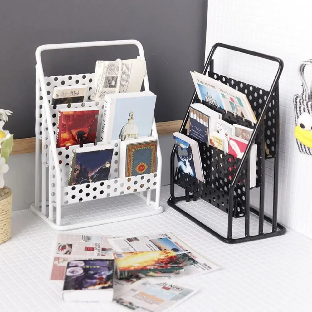 1:12 Scale Dollhouse Iron Storage Rack Bookshelf Display Newspaper Shelf Miniature Newspaper Rack Daily Decoration Pretend Play