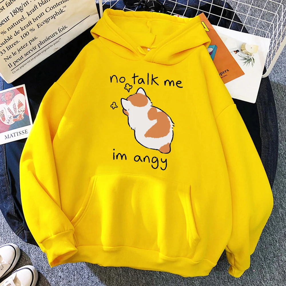 No Talk Me Cute Angry Cat Print Women Hoody Hip Hop Soft Hoodies Casual Fleece Pullovers Oversize Fleece Woman Streetwear 3