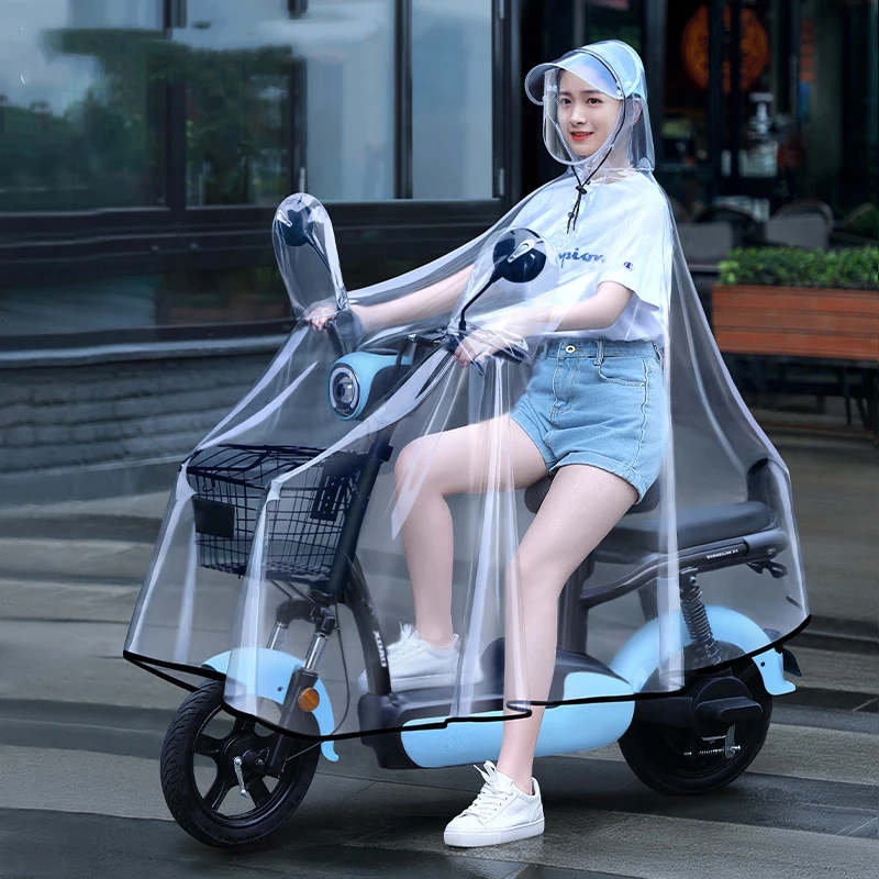 Cycling Rain Coat Jacket Capes Rain Poncho Hooded Mobility Scooter Cover Motorcycle Transparent Long Full Body Waterproof