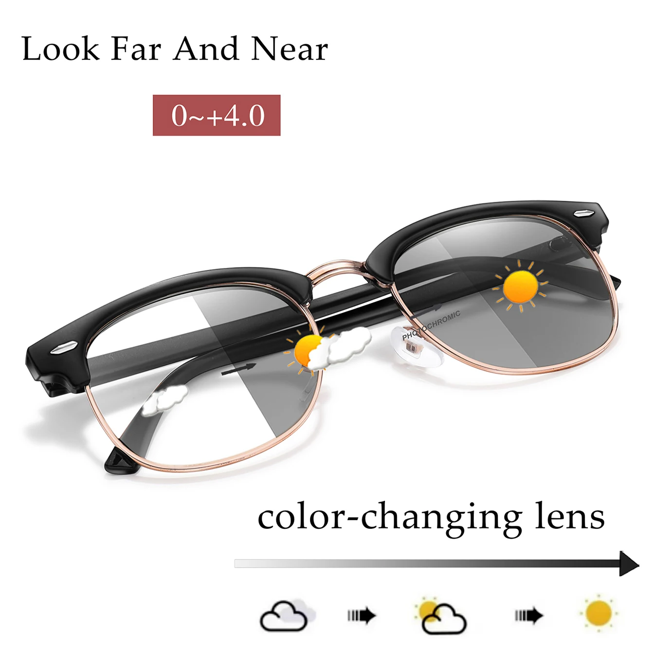 Photochromic Half Frame Anti-Blue Light Reading Glasses