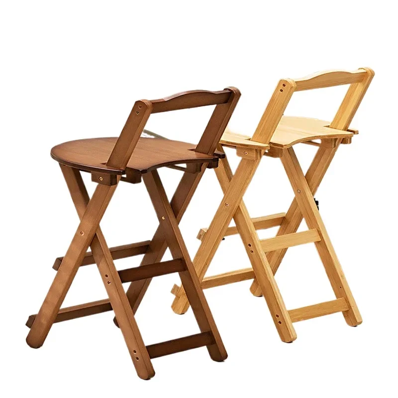 Bamboo Foldable Bar Chair Portable High Counter Stool Space Saving Backrest Nordic Coffee Shop Dining Furniture