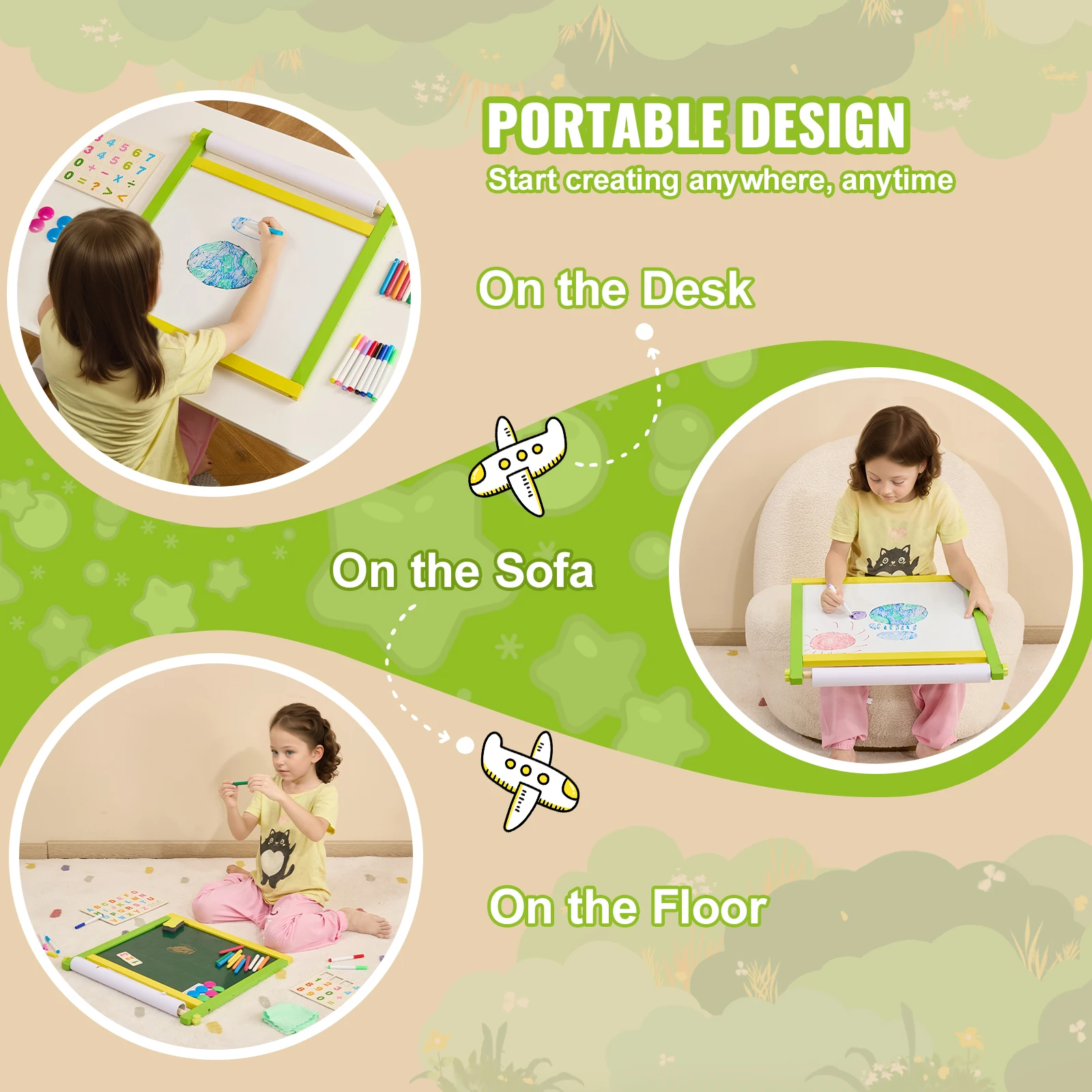 VEVOR Children Magnetic Drawing Board 3-in-1 Double-Sided Wooden Kids Art Easel with Painting Accessories for Boys Girls Toys 5
