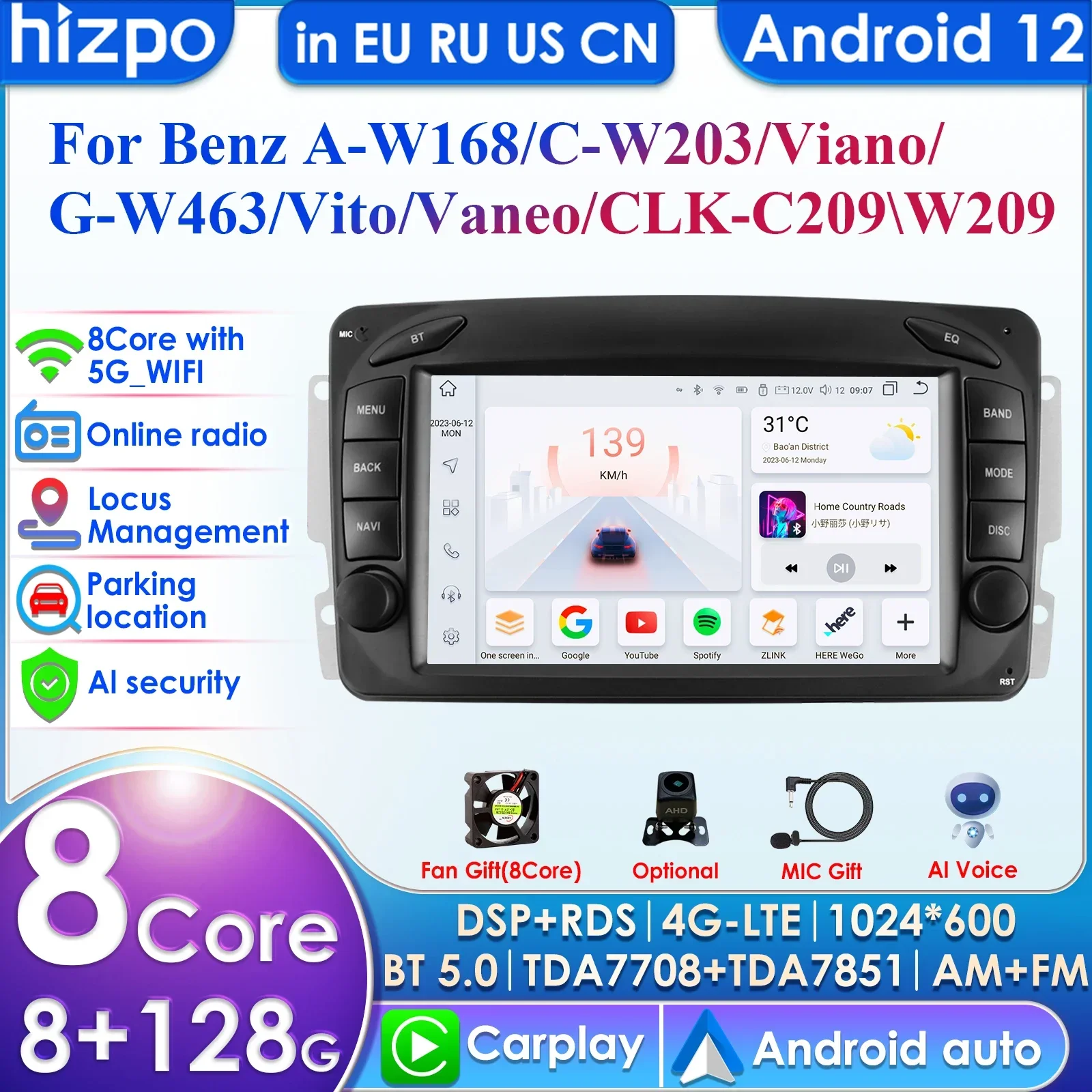 7 "Ai System Wireless Carplay Android Auto Radio Per Mercedes Benz Clk W209 W203 W463 W208 4G Car Multimedia Gps 2Din Autoradio