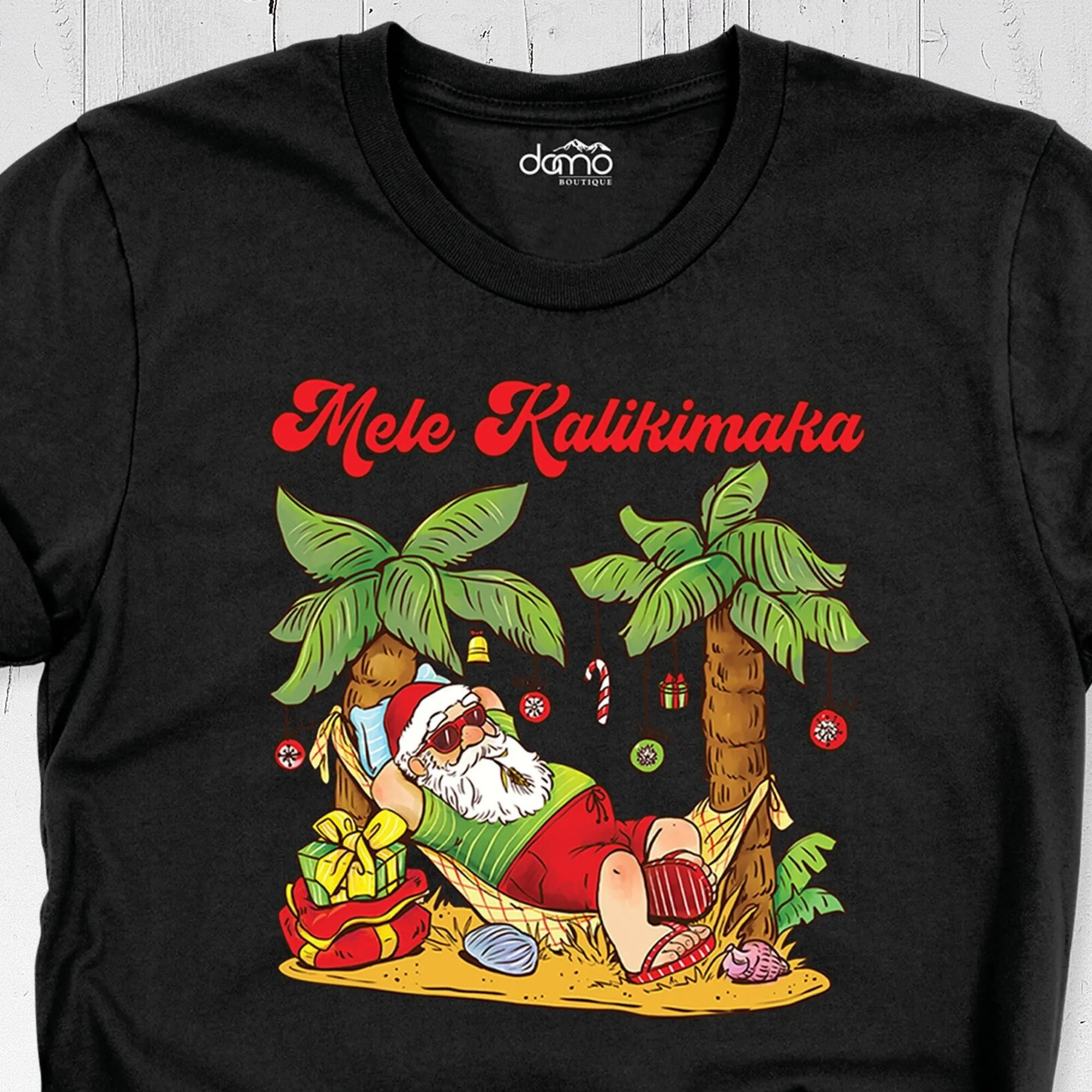 Maglietta Natalizia Di Babbo Natale Per Le Vacanze Estive Mele Kalikimaka Beach Cute Palm Tree Hawaii Island Party