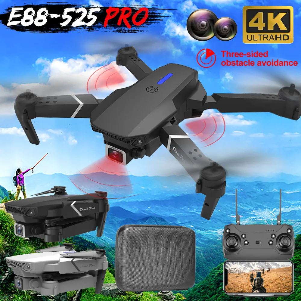 2022 새로운 LSRC Quadcopter E88 525 Pro WIFI 와이드 앵글 HD 4K 카메라 높이 회피 RC
