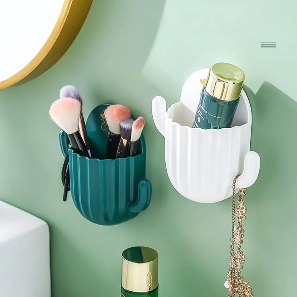 Plastic Wall Self-adhesive Cactus Storage Rack Bathroom Storage Holder Kitchen Bathroom Toothbrush Storage Wall Mount Holder