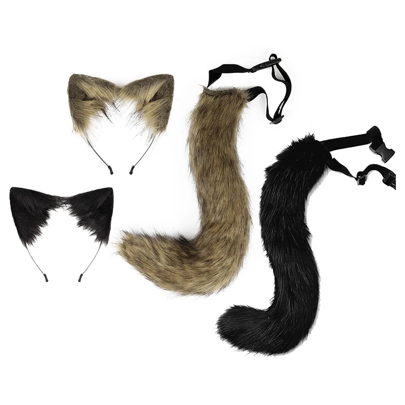 

Ear Headband Tail Set Animal Hair Hoop Faux Fur Hairband Anime Lolita Realistic Furry Hair Band Night Party Cosplay Supplies