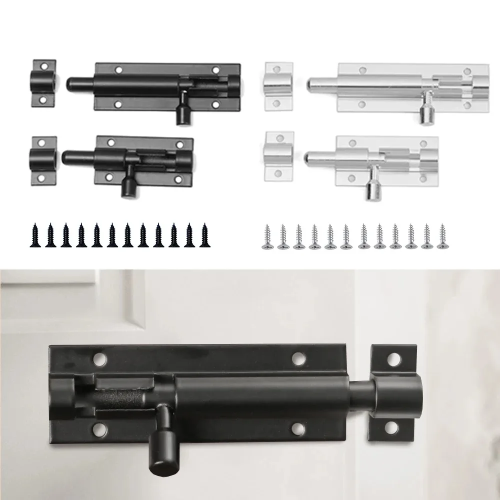 Black Door Lock Barrel Aluminum Alloy Door Lock Latch For Home Hardware Gate Safety Bolt Tower Window Catch Silver