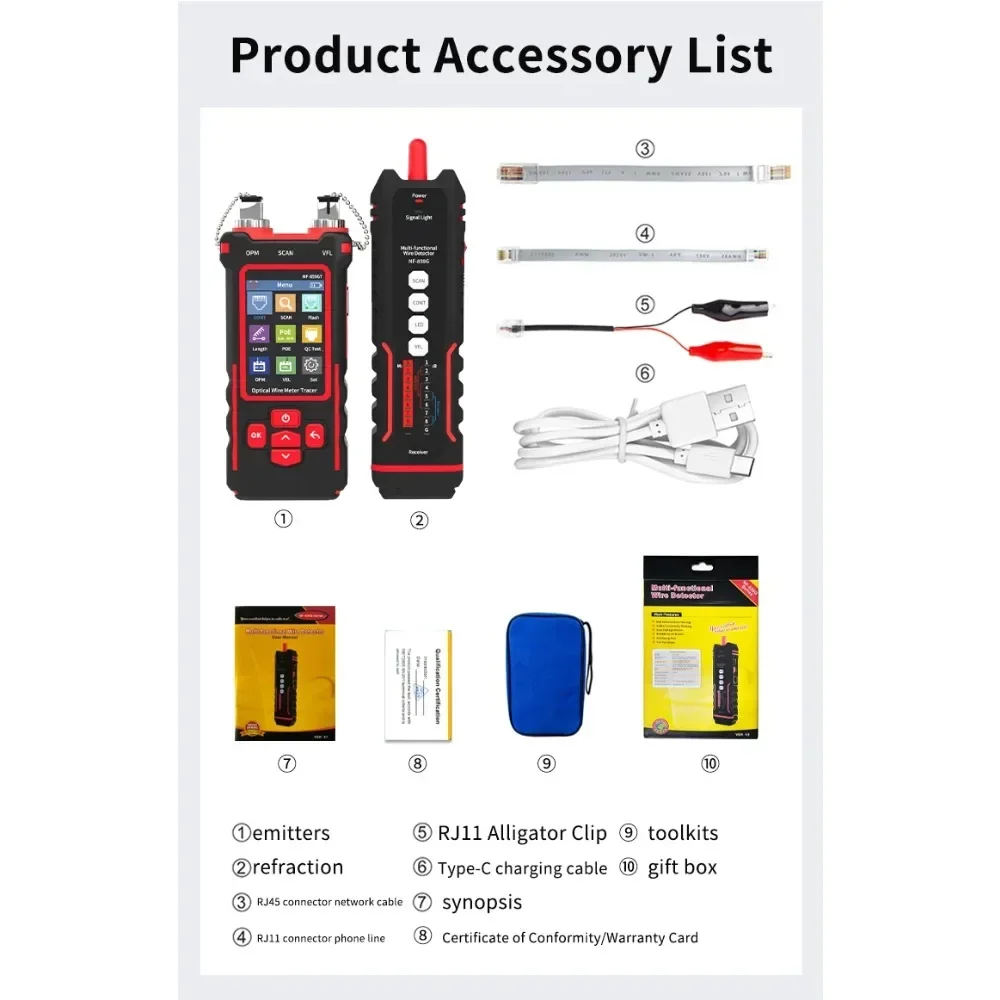 NF-859GT Line Finder Network Cable Length Breakpoint Test Red Light Power Meter Integrated Machine Multi functional Line Finder For network cable tester