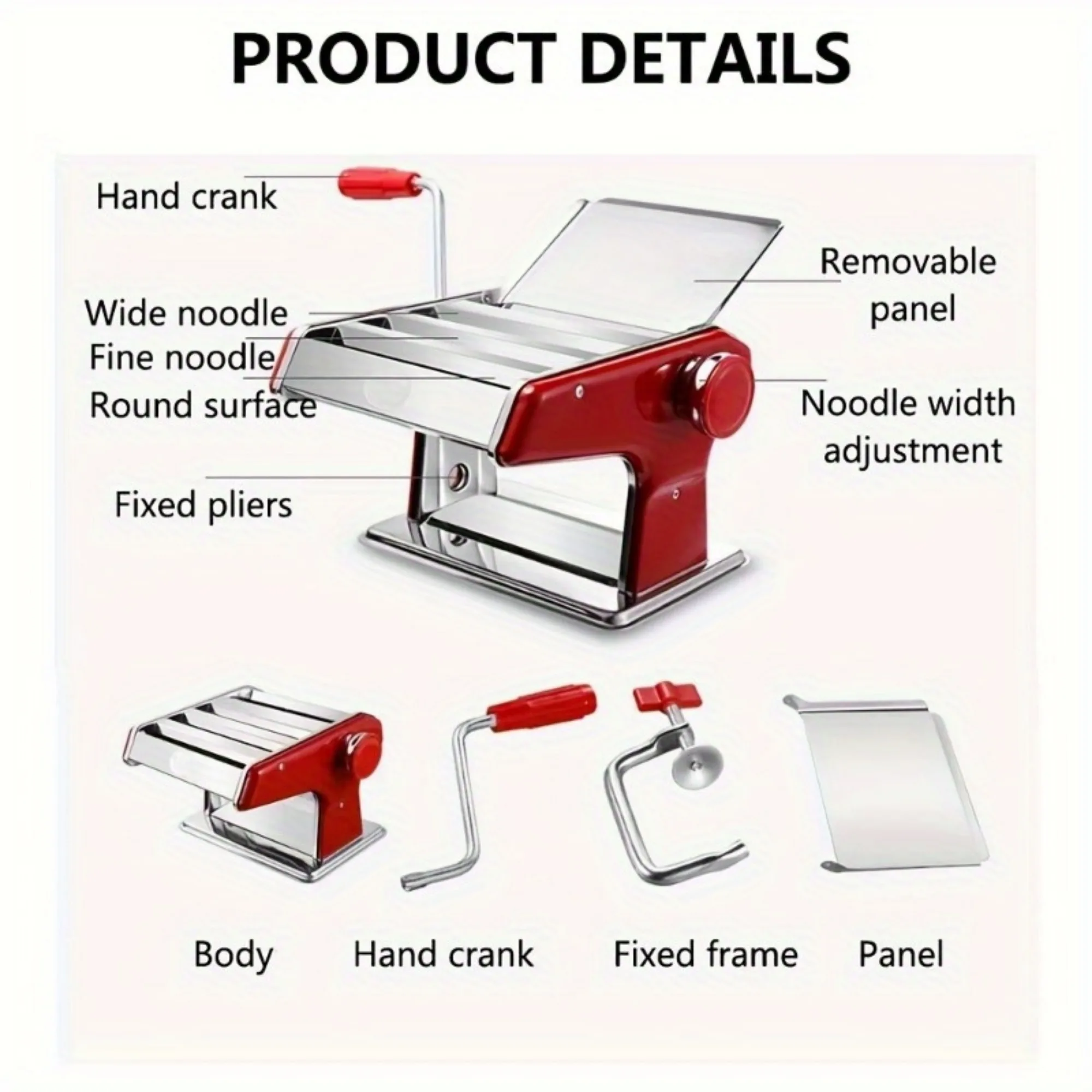 Manual Pasta Maker Machine with 6 Adjustable Thickness Settings-Hand Crank Double Cutter Roller for Spaghetti Fettuccine Nood noodle press pasta attachment