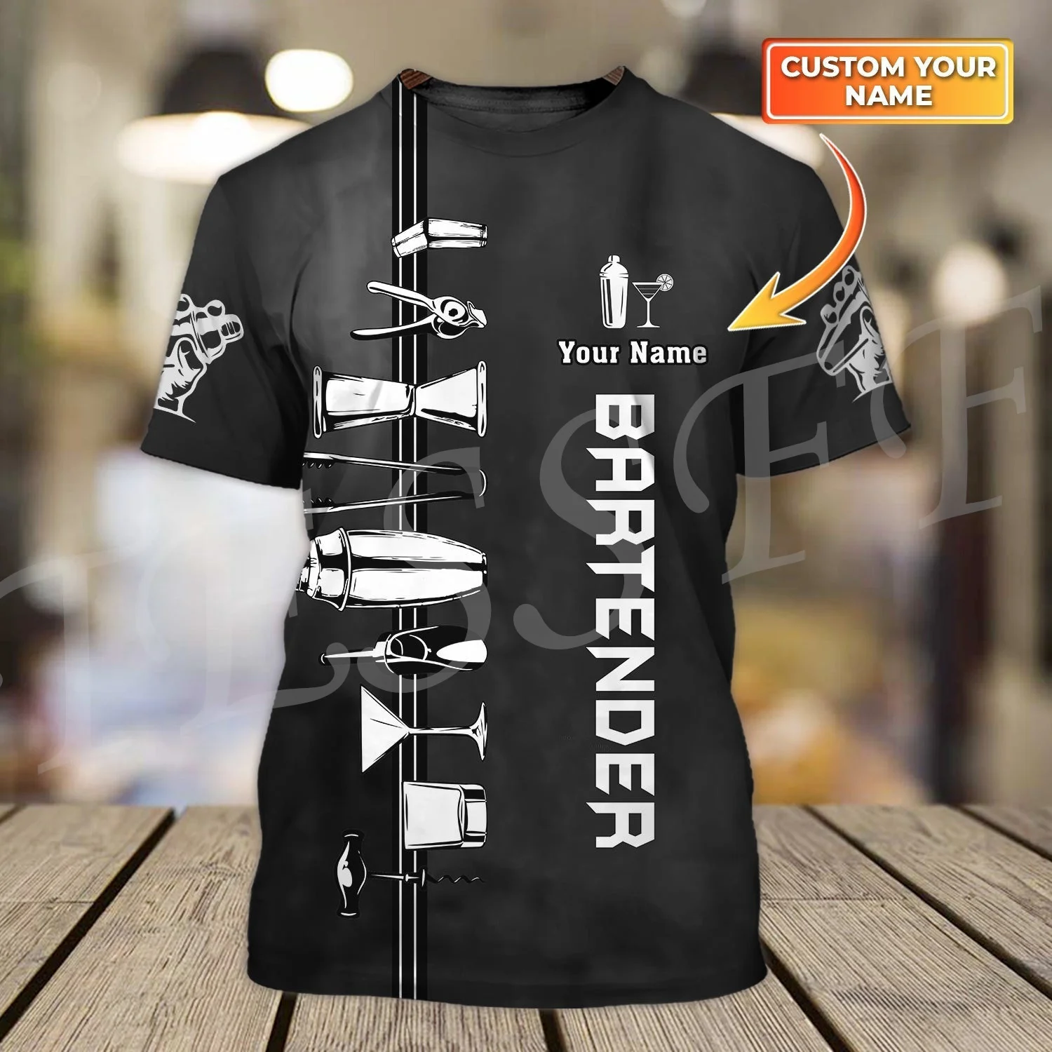 

Custom Name Worker Bartender Beer Cosplay Tattoo 3DPrint Summer Harajuku Unisex Streetwear Short Sleeves Casual Funny T-Shirts C