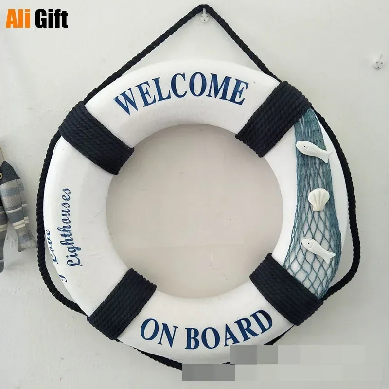 20-40cm Welcome Aboard Nautical Life Lifebuoy Ring Boat Wall Hanging Mediterranean Style Bar Window Background Wall Home Decor 4