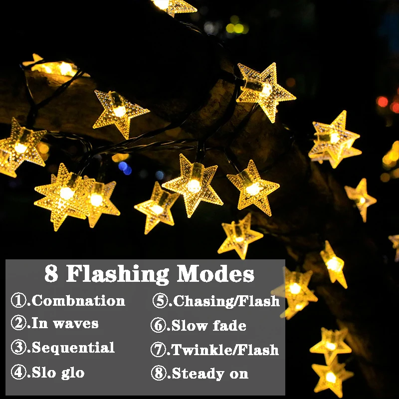 Outdoor Solar Star String Lights - Weatherproof Fairy Lights