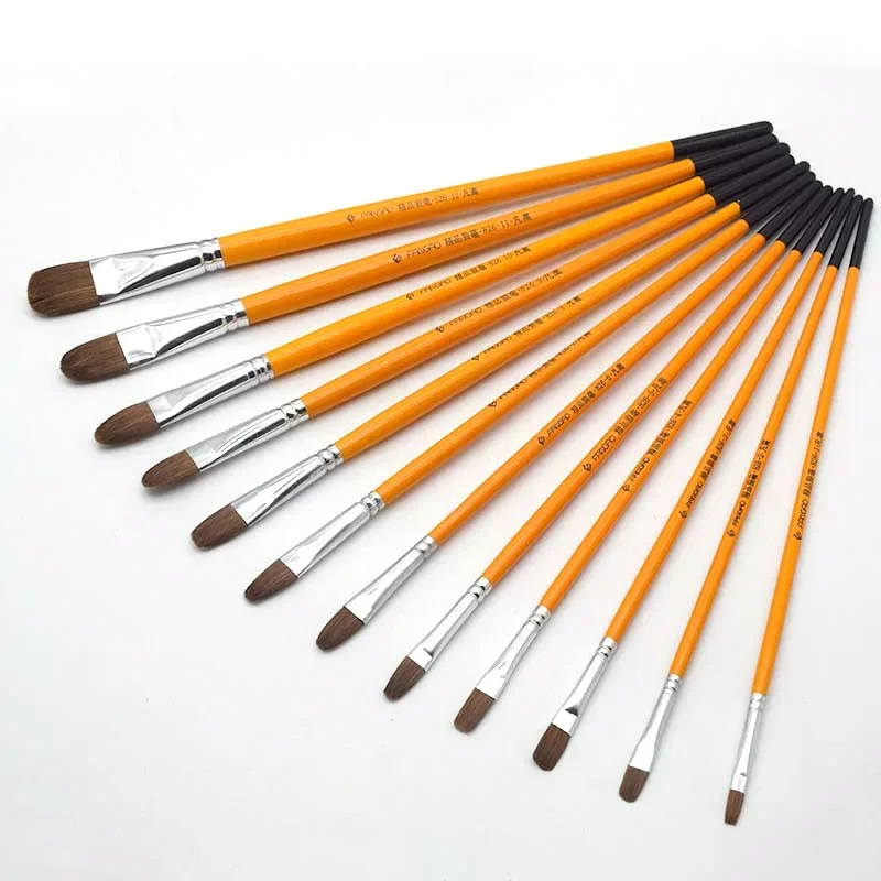 

6Pcs/set Artist Paint Brush Nylon Hair Wood Yellow Handle Watercolor Acrylic Oil Brush Painting Art Supplies