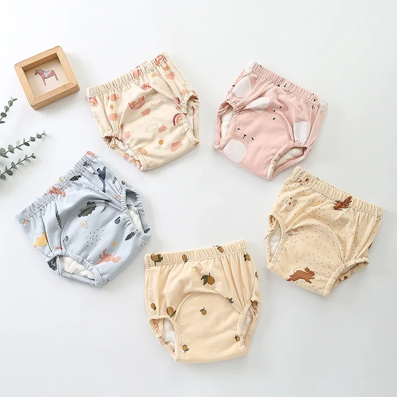 Cute Printed Toddler Training Pants Baby Washable Cloth Diapers Reusable Nappies Infant Breathable Panties baby training pants cloth diapers