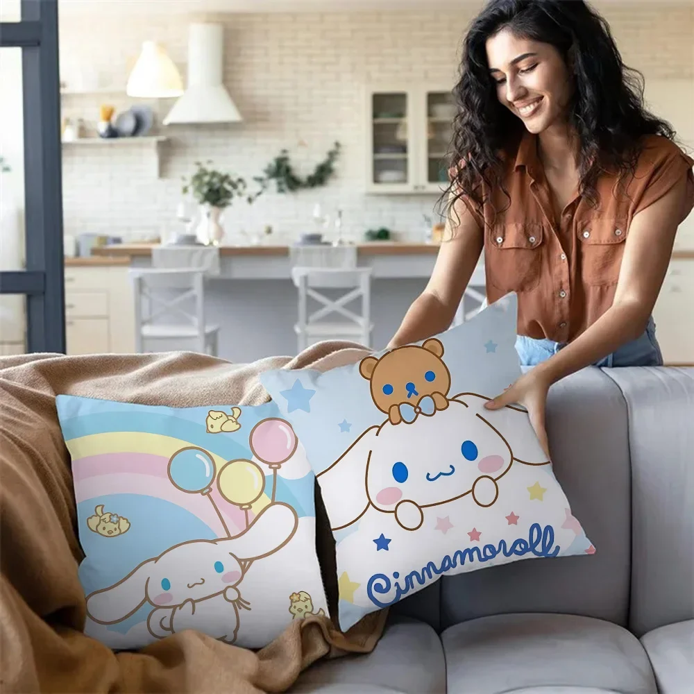 Kawaii Cinnamoroll Sanrios Pillow Covers Cartoon Sofa Decorative Home Double-sided Printing Short Plush Cute Cushion Cover