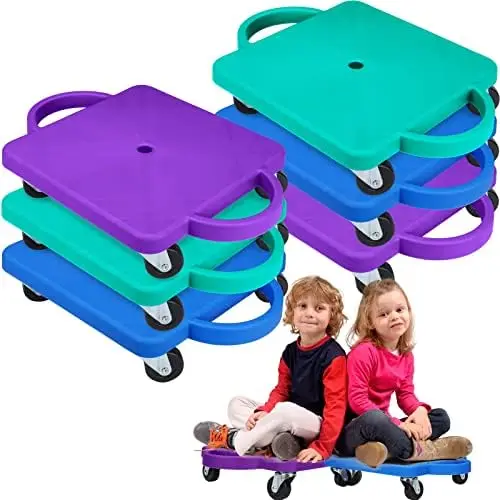 

6 Pieces Sports Scooter Board Bulk Sitting Scooter Board with Handles Plastic Casters Sport Flat Scooter for