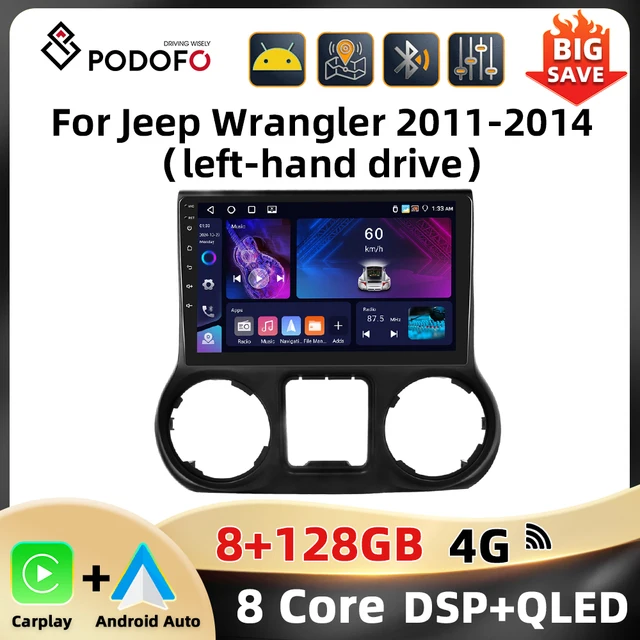 Podofo 10.1 ''WIFI 4G autoradio pour Jeep Wrangler 2011-2014 lecteur multimédia Navigation Carplay Android Auto 8Core BT AI voix 1