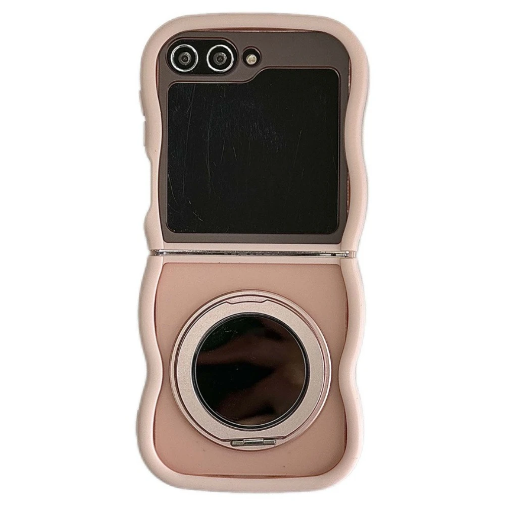 360° Rotating Mirror Ring Holder with Curly Wavy Frame - Magnetic Phone Case Stand