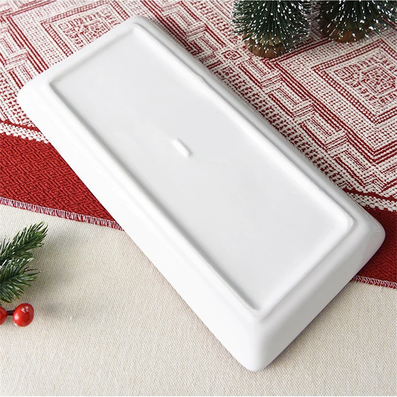 Piatto Rettangolare In Porcellana Natalizio Con Gnomi - 30x14 Cm, Design Nordico Rosso E Grigio, Lavabile In Lavastoviglie - 4