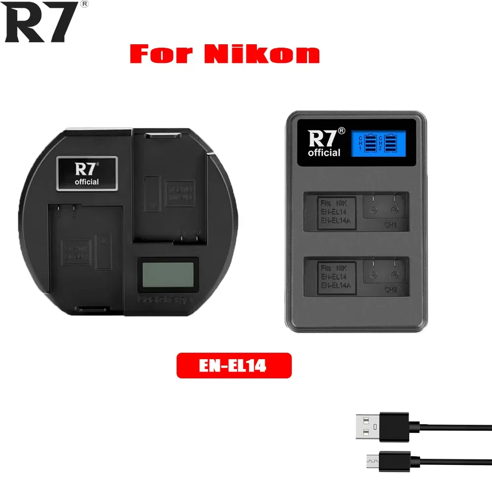 

R7 en-el14 EN-EL14 Digital Camera Battery 2 Slots LCD Fast Charger for Nikon D3200 D3100 D3400 D5200 D5100