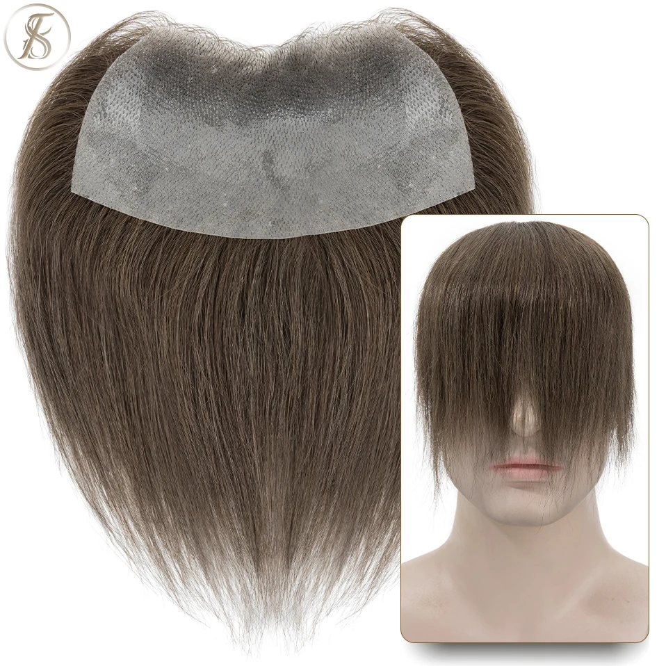 TESS 6-дюймовая Мужская шиньон натуральные волосы 0,16 мм искусственная кожа шиньон невидимые удлинители 13g передние мужские человеческие волосы Мужская сменная система