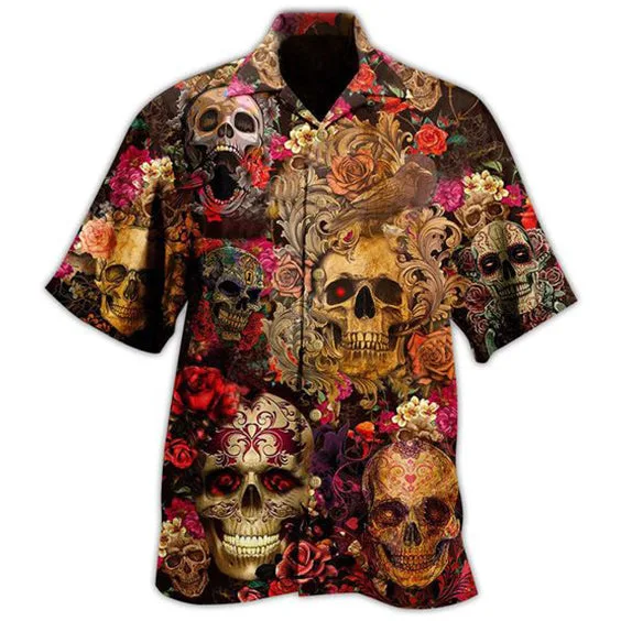 

2023 Vintage Skull Shirts Men's Hawaiian Shirts Casual Beach Shirts Button Up Shirts Chemise Homme De Luxe Shirts for Men