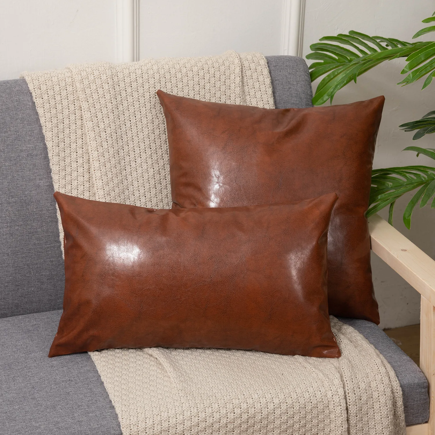 Leather Cushion Sofa Cushion Pillow Waist Cushion Office Pillow Cross Border Hotel Pillow SeBed Living Room Home Decor,18×18Inch 4