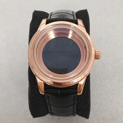 Elegant 39MM Watch Case & Genuine Leather Strap Set in Tri - Tone Finish (Rose black set)