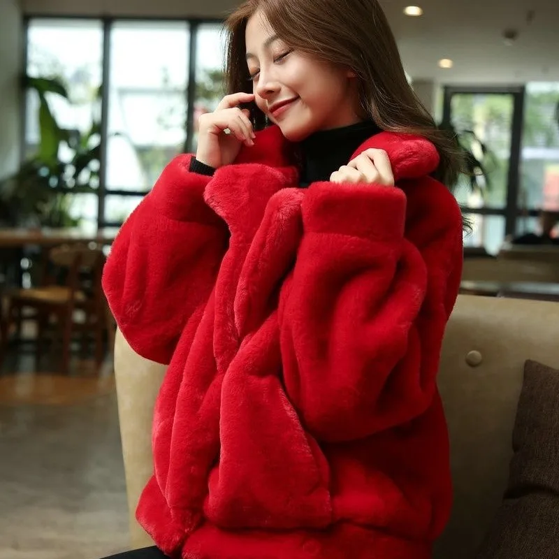 2023 New Women Winter Faux Mink Fur Coat Short Jacket Loose Overcoat Simple Commuter Jacket Female Thicken Warm Fashion Outwear