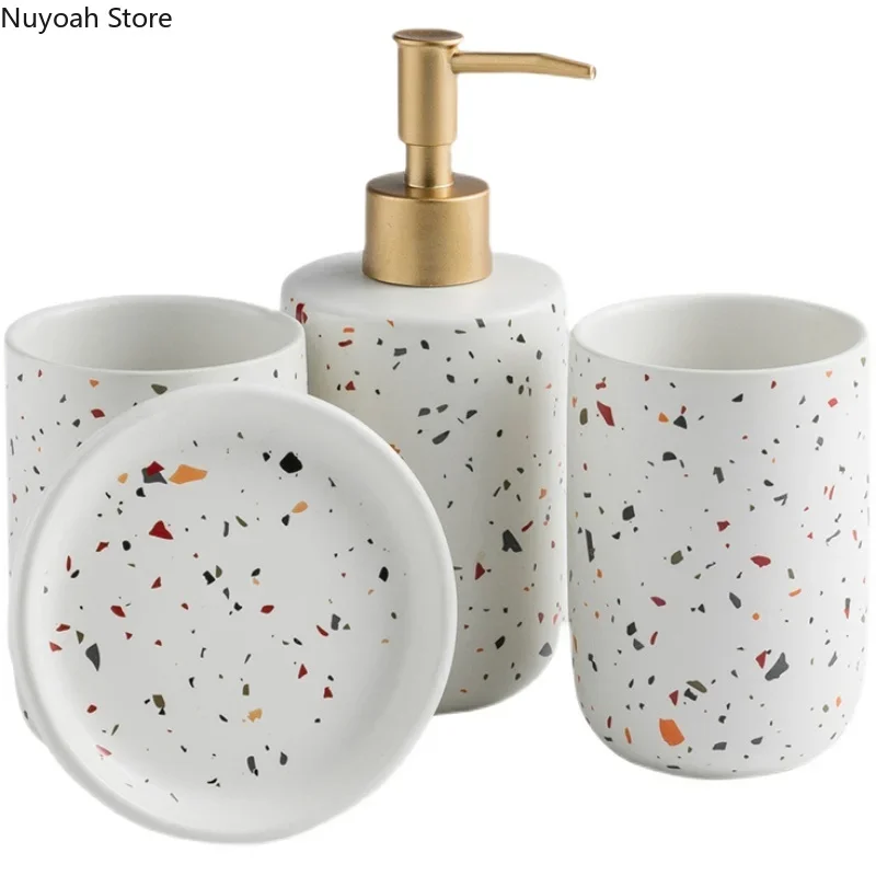 European Bathroom Decoration Set Terrazzo Ceramic Emulsion Bottle Gargle Cup Soap Dish Art Supplies