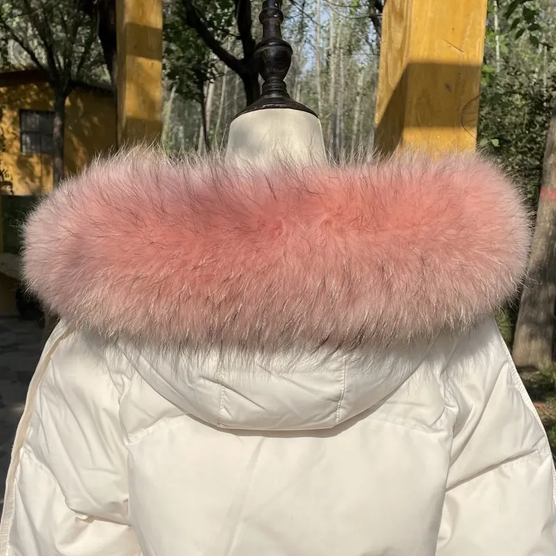 Women Natural Raccoon Fur Collar Neck Keep Warm Red Scarf Winter Coat Luxury Fox Scarves Decorate Fashion Designer Scarfs Female 2