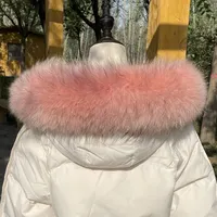 Women Natural Raccoon Fur Collar Neck Keep Warm Red Scarf Winter Coat Luxury Fox Scarves Decorate Fashion Designer Scarfs Female 2