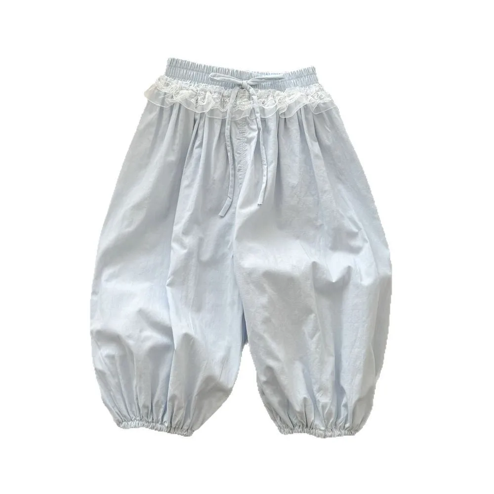 여자 얇은 캐주얼 바지 여름 새로운 어린이 레이스 Drawstring 바지 한국 Bottoming 바지