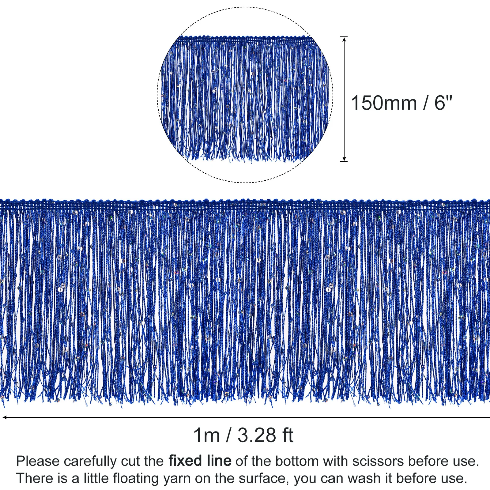 1Yard/5.5Yard of 15cm Sequin Fringe Trim Sparkling DIY Fringe Tassel Trim Ribbon for Costume Clothes DIY Sewing Craft Decoration
