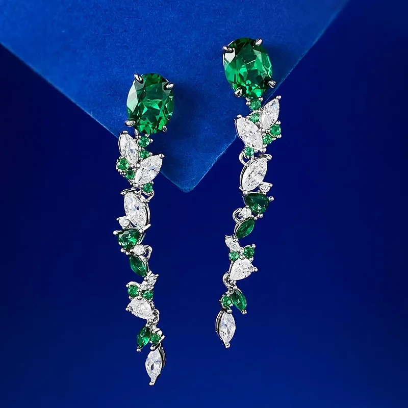 

Spring Qiaoer 100% 925 Sterling Silver 7*9MM Oval Emerald High Carbon Diamonds Gemstone Ear Studs Earrings Fine Jewelry